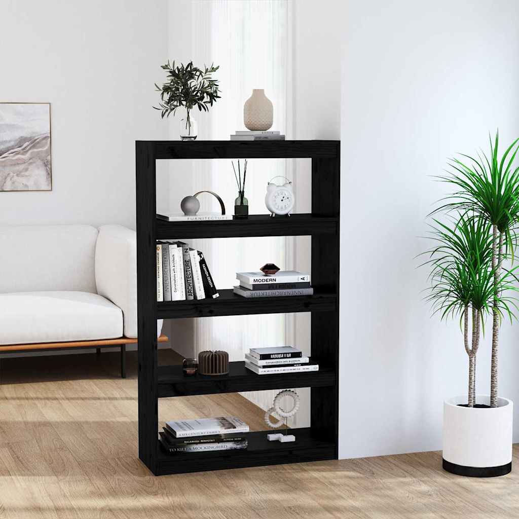 Book Cabinet/Room Divider 80x30x103,5 cm Solid Wood Pine Black 135.5 cm