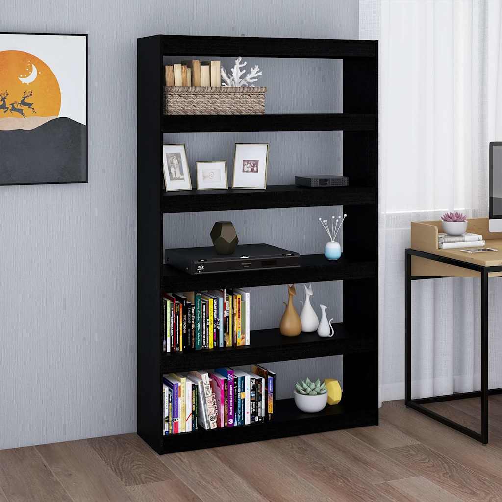 Book Cabinet/Room Divider 100x30x103 cm Solid Wood Pine Black 167.5 cm