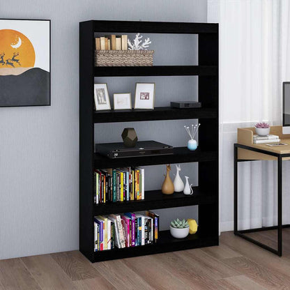 Book Cabinet/Room Divider 100x30x103 cm Solid Wood Pine Black 167.5 cm