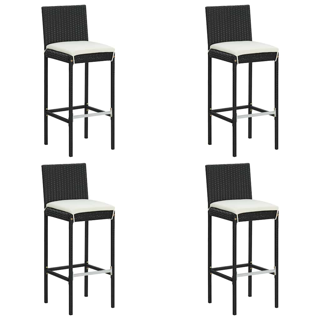 vidaXL Garden Bar Stools with Cushions 4 pcs Black Poly Rattan 1