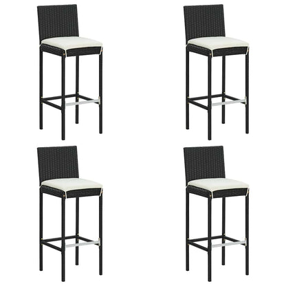 vidaXL Garden Bar Stools with Cushions 4 pcs Black Poly Rattan 1