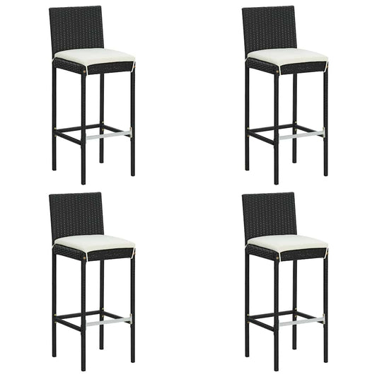vidaXL Garden Bar Stools with Cushions 4 pcs Black Poly Rattan 1