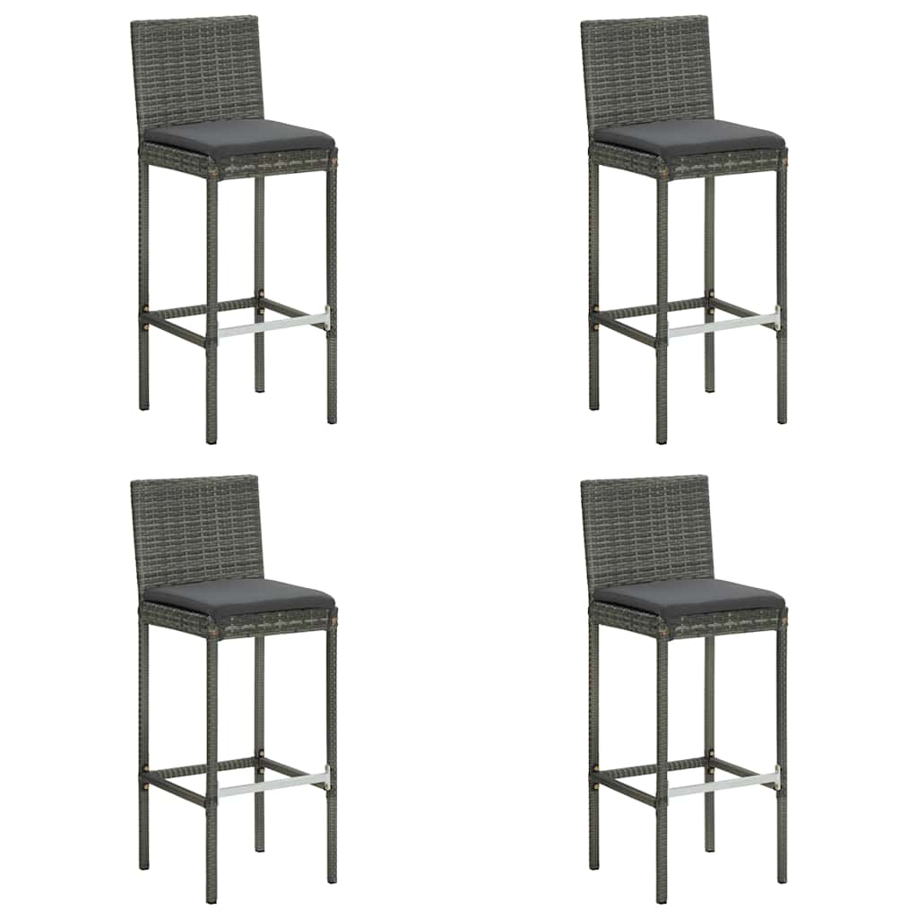 vidaXL Garden Bar Stools with Cushions 4 pcs Grey Poly Rattan 1