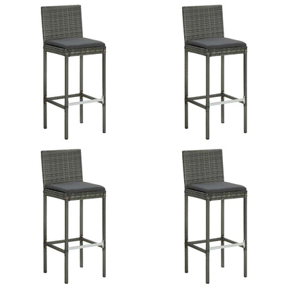 vidaXL Garden Bar Stools with Cushions 4 pcs Grey Poly Rattan 1