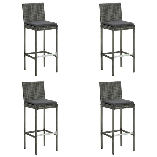 vidaXL Garden Bar Stools with Cushions 4 pcs Grey Poly Rattan 1