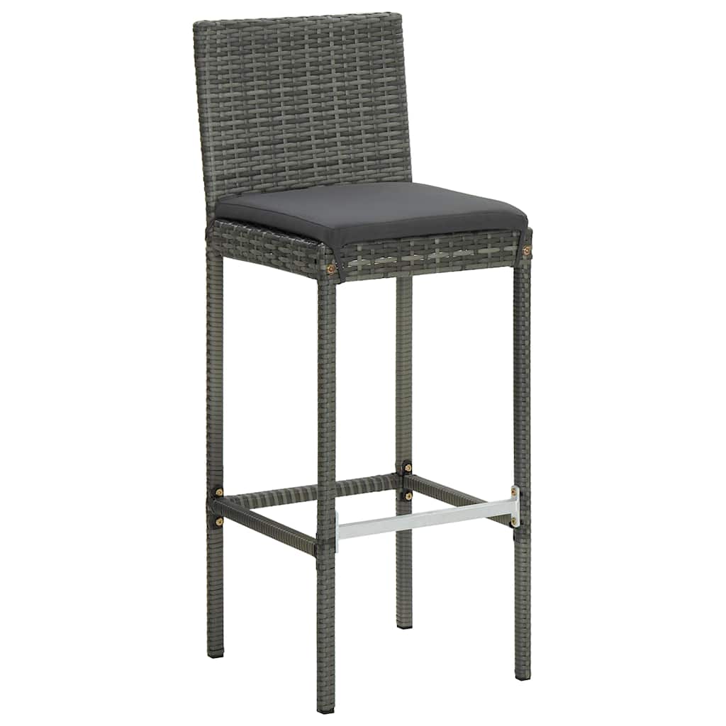 vidaXL Garden Bar Stools with Cushions 4 pcs Grey Poly Rattan 2