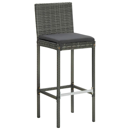 vidaXL Garden Bar Stools with Cushions 4 pcs Grey Poly Rattan 2