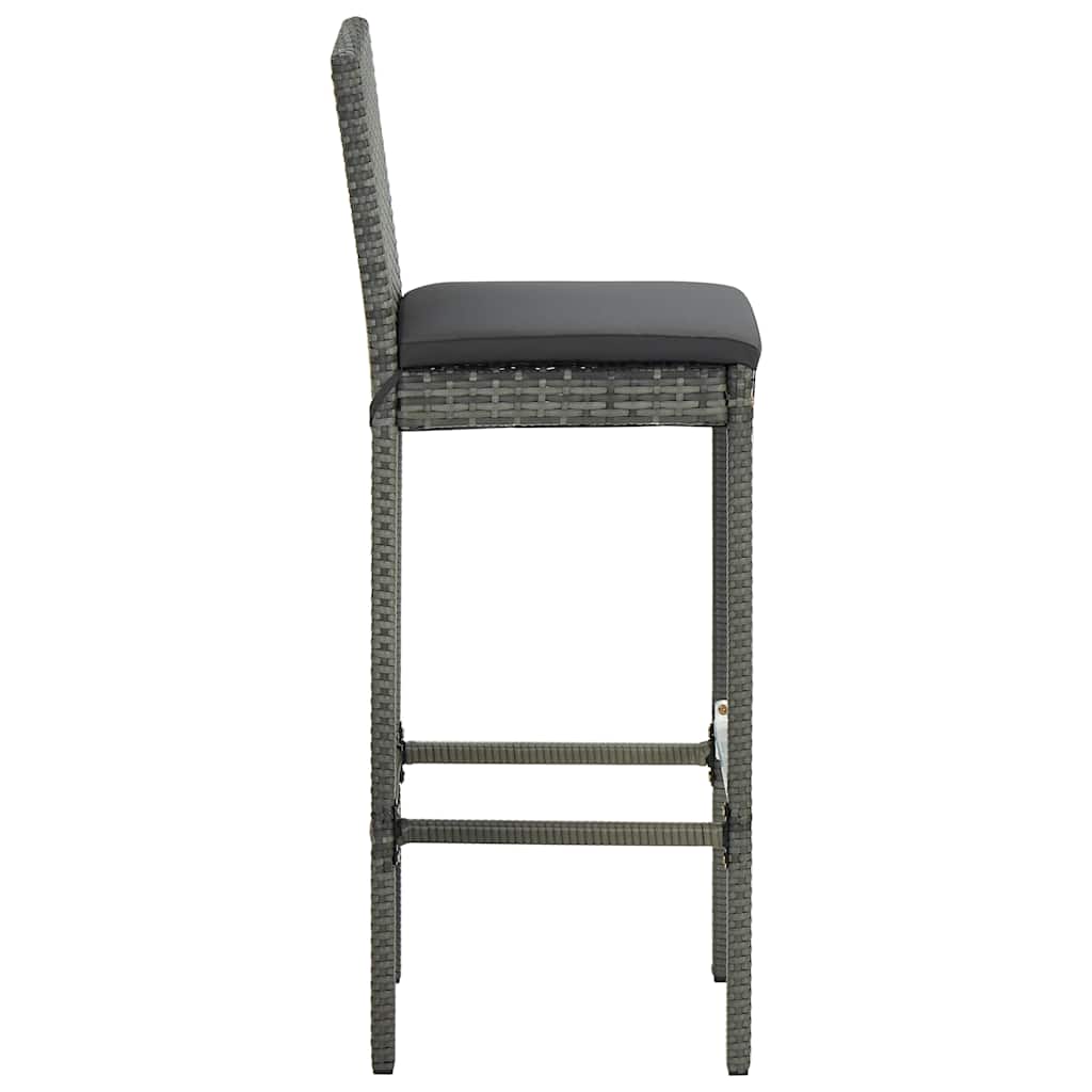vidaXL Garden Bar Stools with Cushions 4 pcs Grey Poly Rattan 5