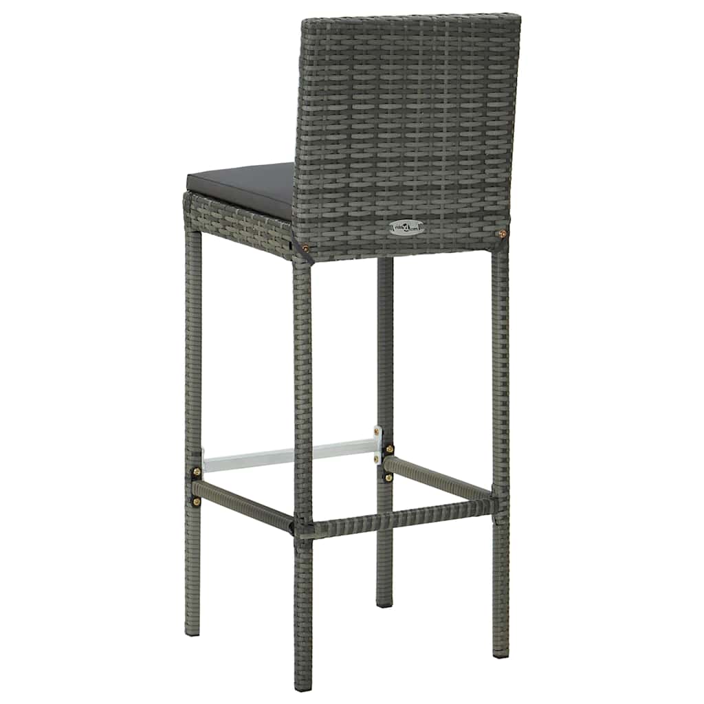 vidaXL Garden Bar Stools with Cushions 4 pcs Grey Poly Rattan 6