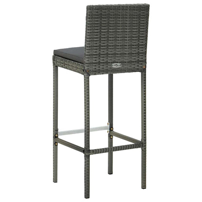 vidaXL Garden Bar Stools with Cushions 4 pcs Grey Poly Rattan 6