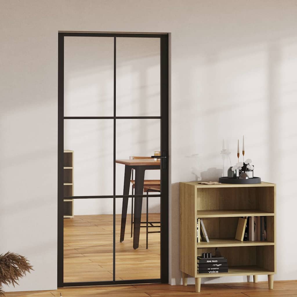 vidaXL Interior doors 93 x 201.5 cm Aluminium Black and Transparent 1