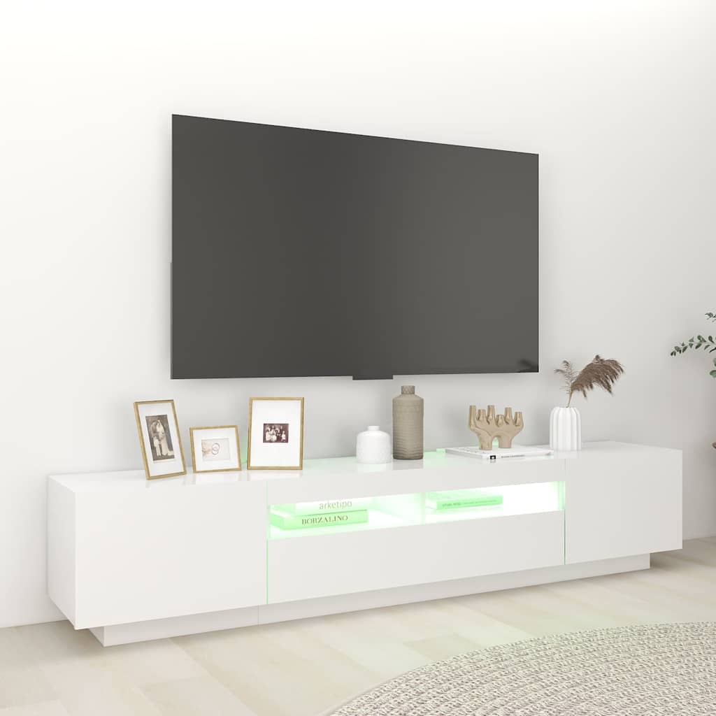 TV Cabinet with LED Lights 200x35x40 cm White