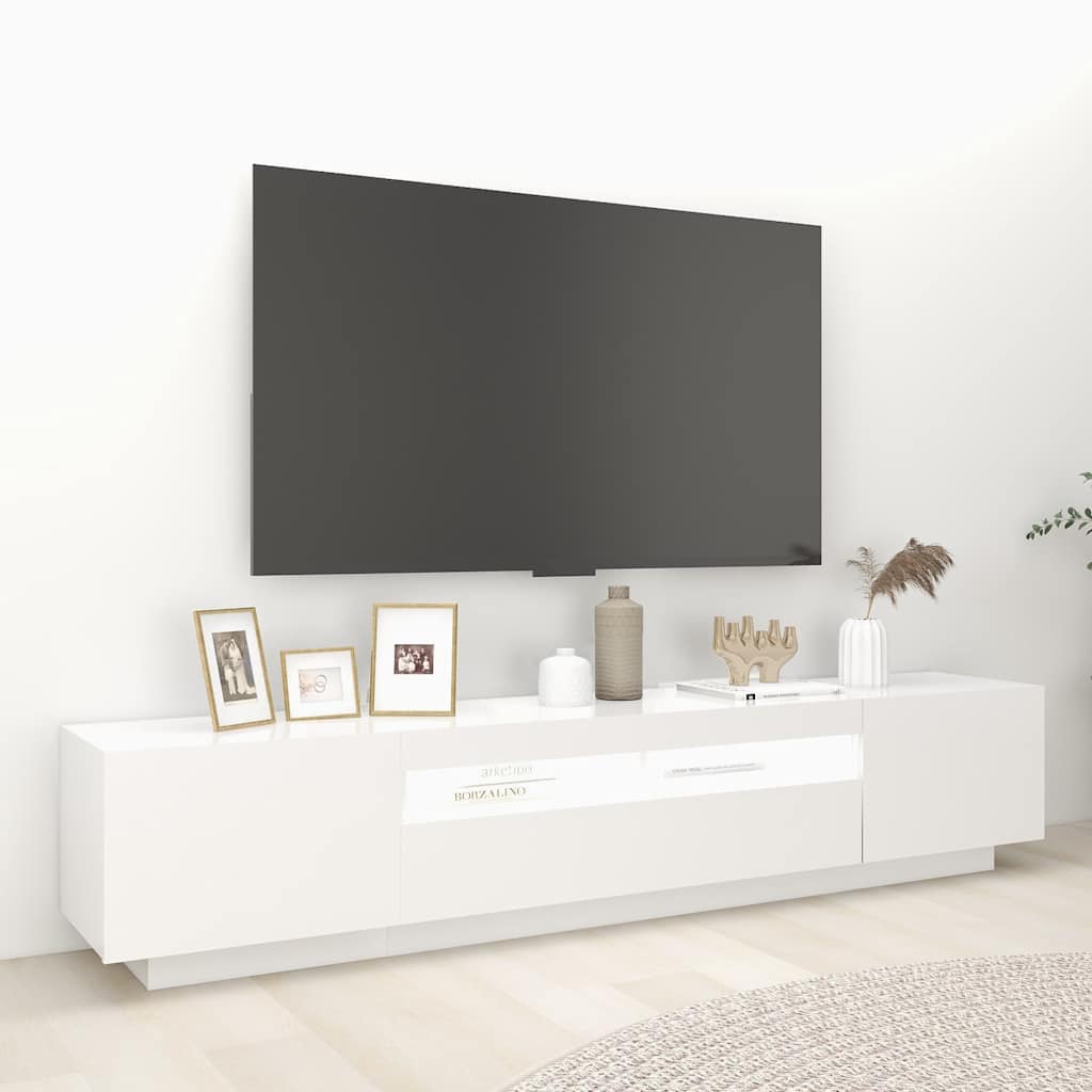 TV Cabinet with LED Lights 200x35x40 cm White