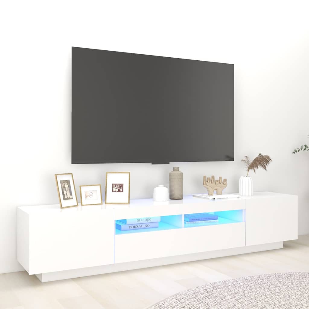 TV Cabinet with LED Lights 200x35x40 cm White