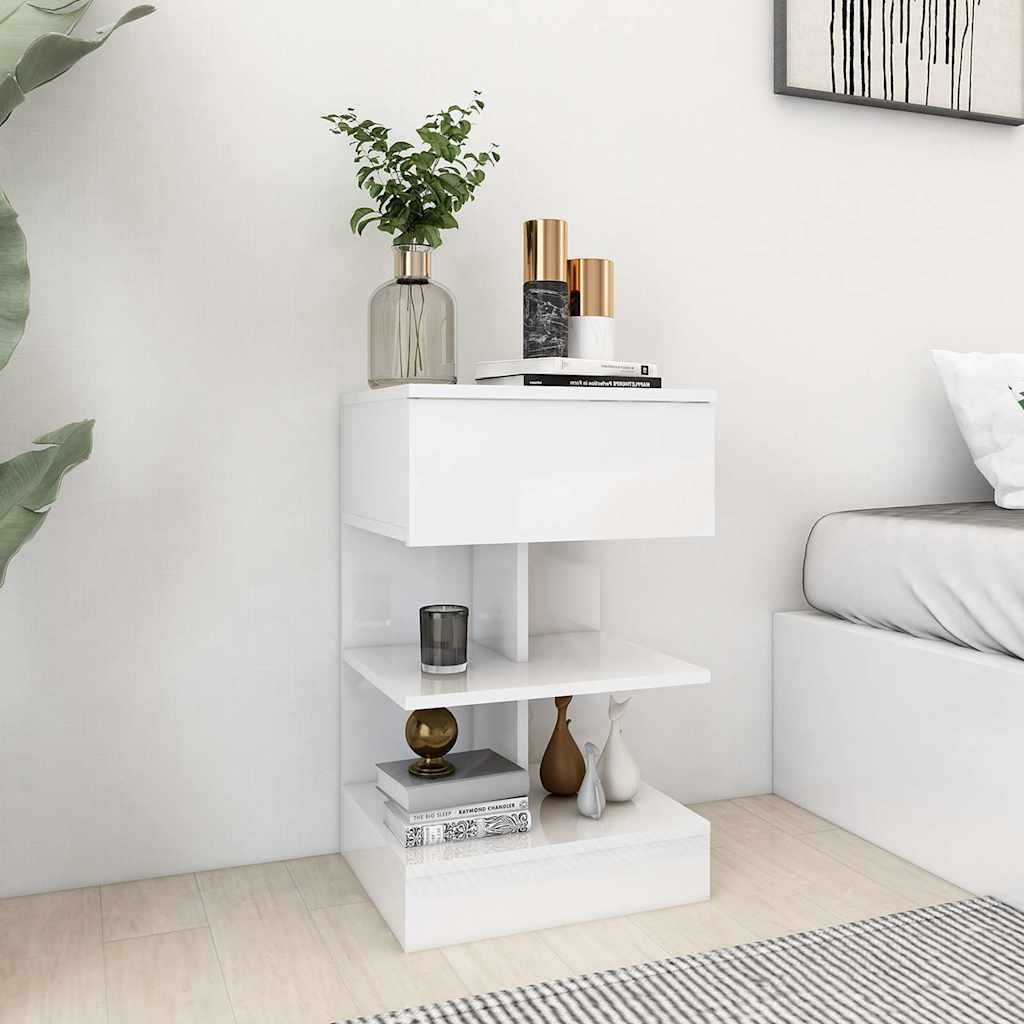 Bedside Cabinet 40x35x65 cm Engineered Wood High gloss white 2