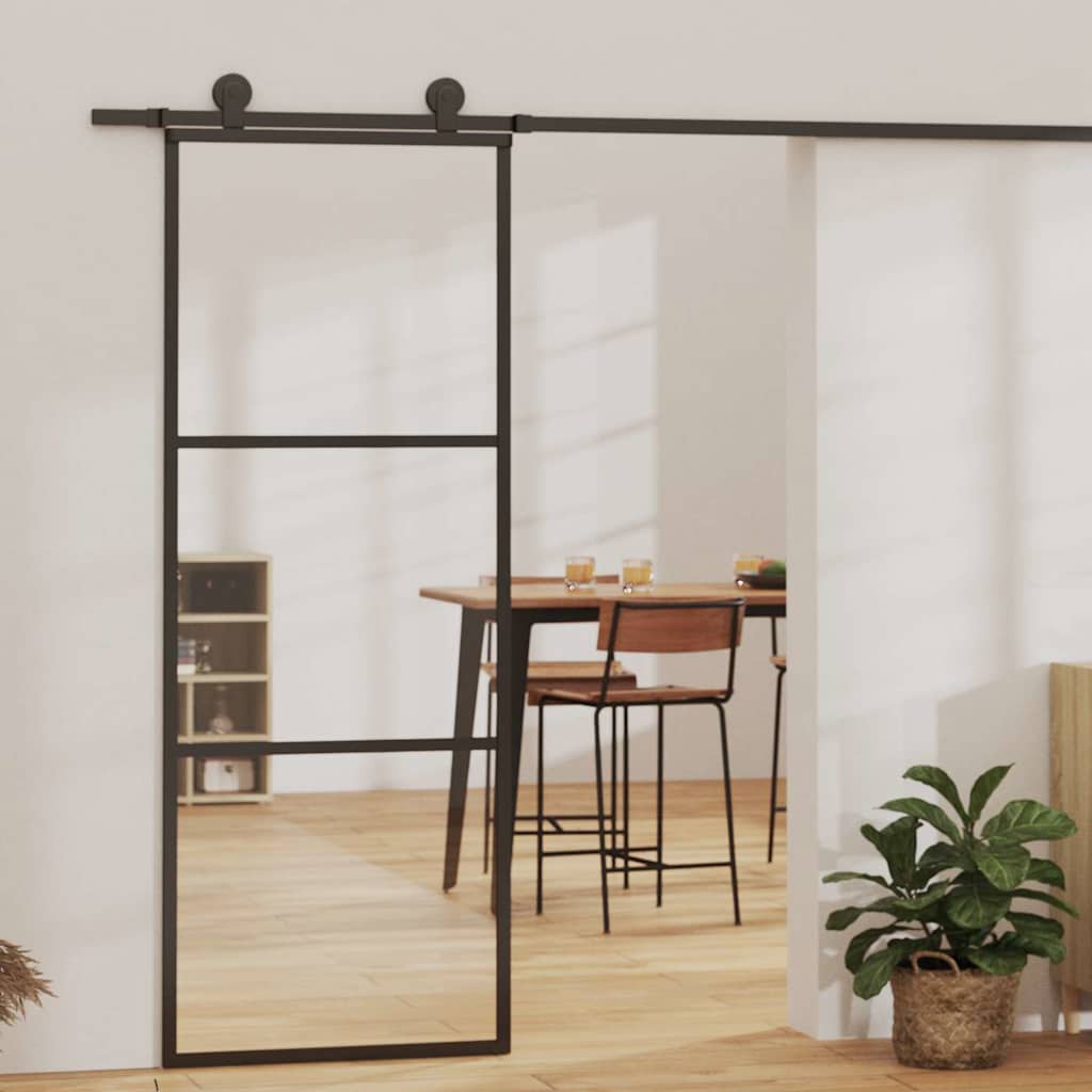 vidaXL Sliding Door with Hardware Set ESG Glass&Aluminium 76x205 cm 183 cm Sliding Rail