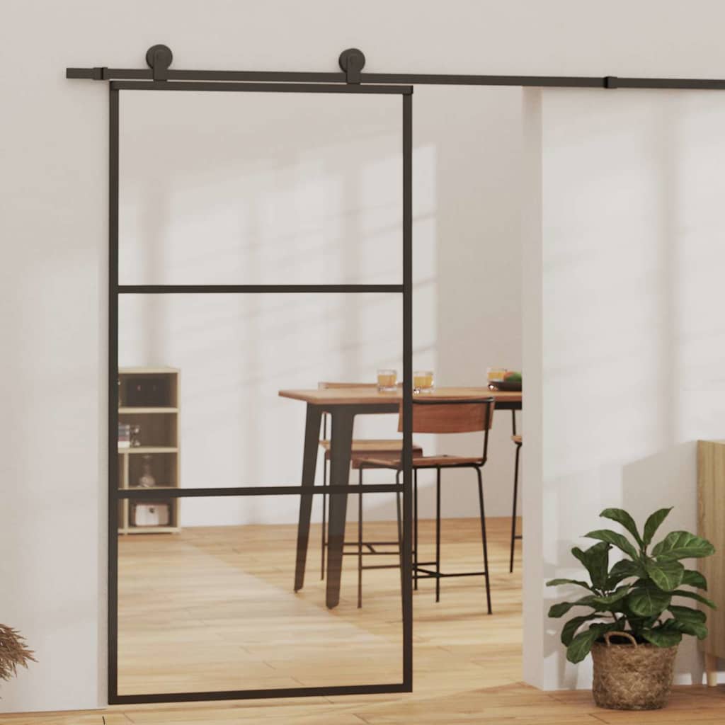 vidaXL Sliding Door with Hardware Set ESG Glass&Aluminium 76x205 cm 183 cm Sliding Rail