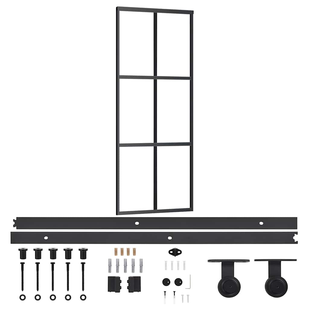 vidaXL Sliding Door with Hardware Set ESG Glass&Aluminium 76x205 cm 2