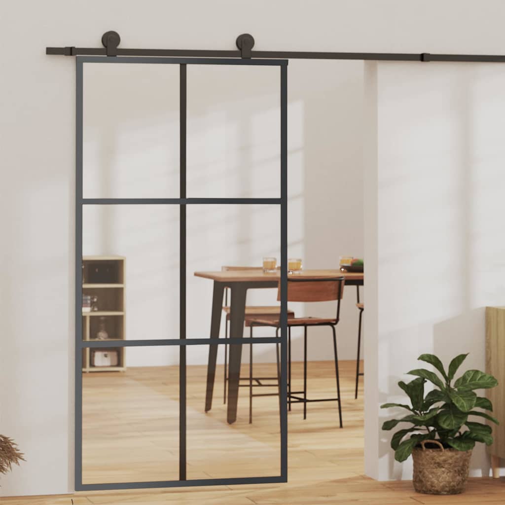 vidaXL Sliding Door with Hardware Set ESG Glass&Aluminium 102x205 cm 1