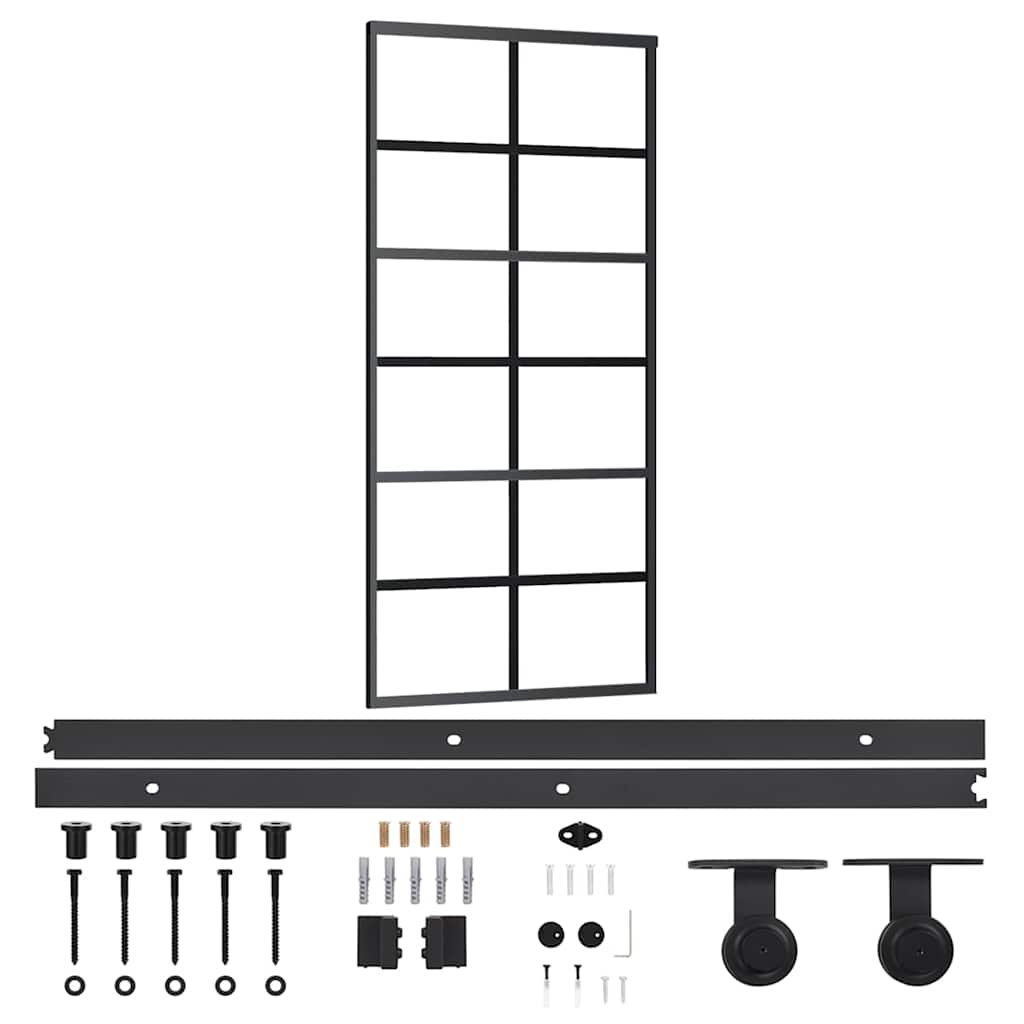 vidaXL Sliding Door with Hardware Set ESG Glass&Aluminium 90x205 cm 2