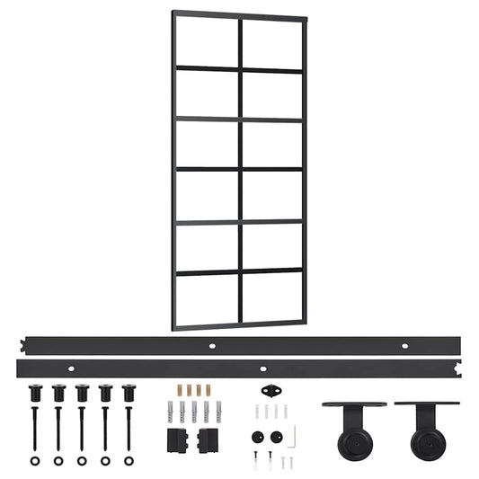 vidaXL Sliding Door with Hardware Set ESG Glass&Aluminium 90x205 cm 2