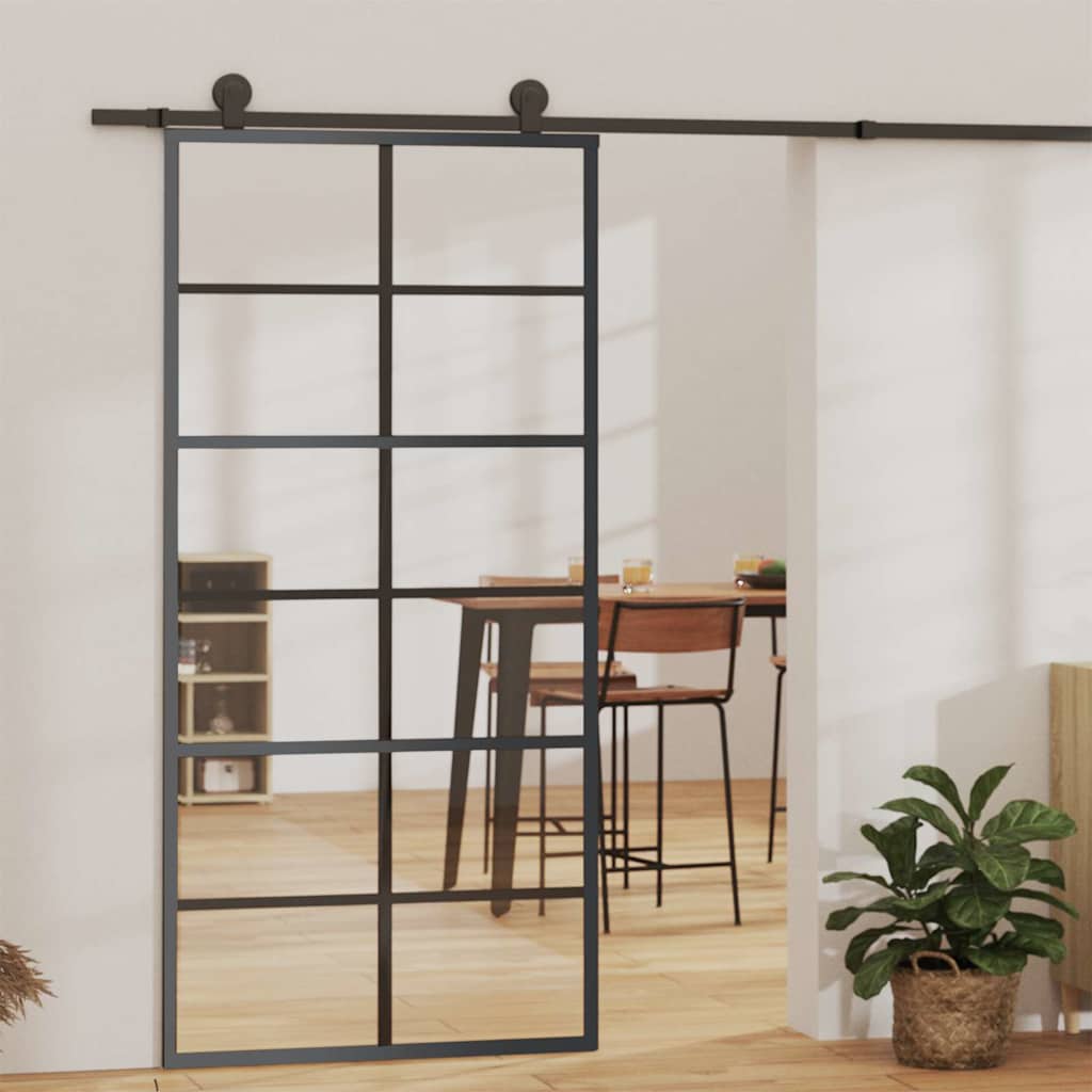 vidaXL Sliding Door with Hardware Set ESG Glass&Aluminium 90x205 cm 1