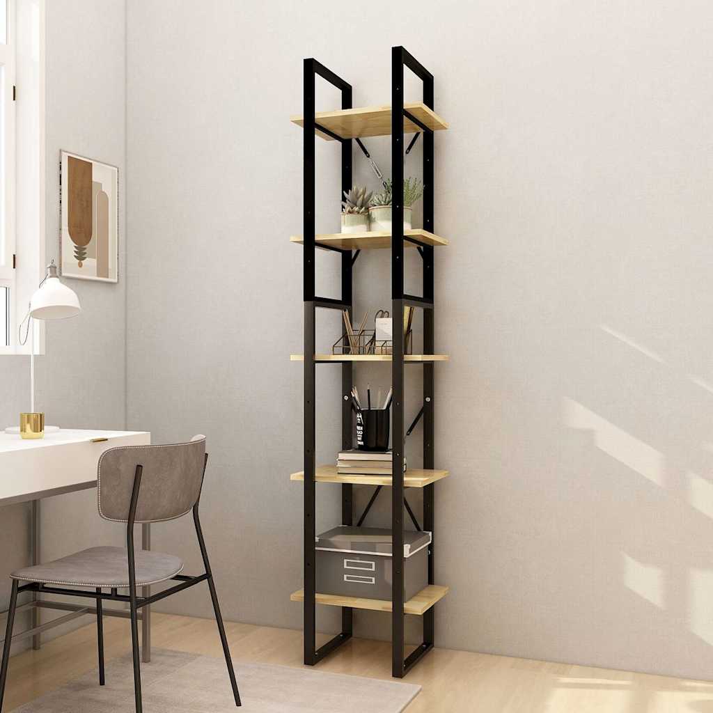 5-Tier Book Cabinet 40x30x175 cm Solid Wood Pine Black and light brown 40 cm