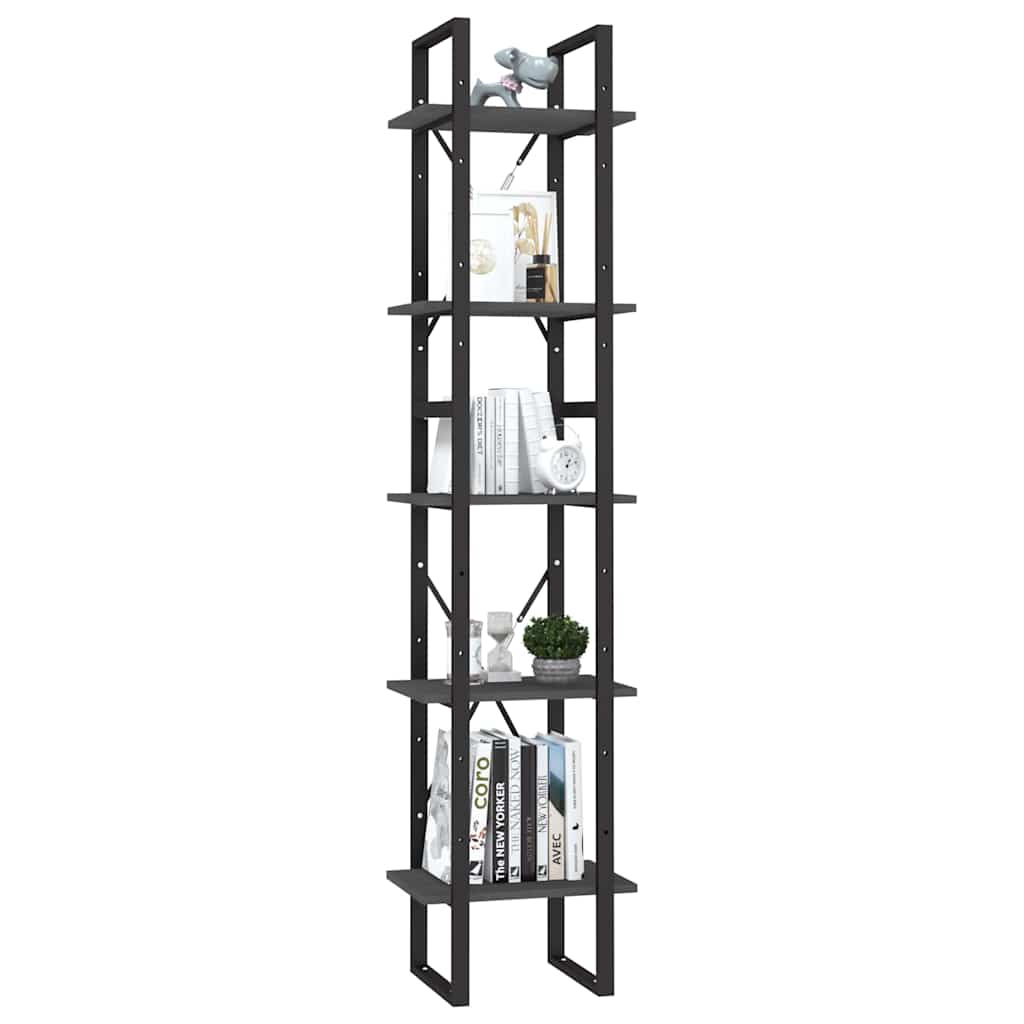 5-Tier Book Cabinet 40x30x175 cm Solid Wood Pine Grey 40 cm