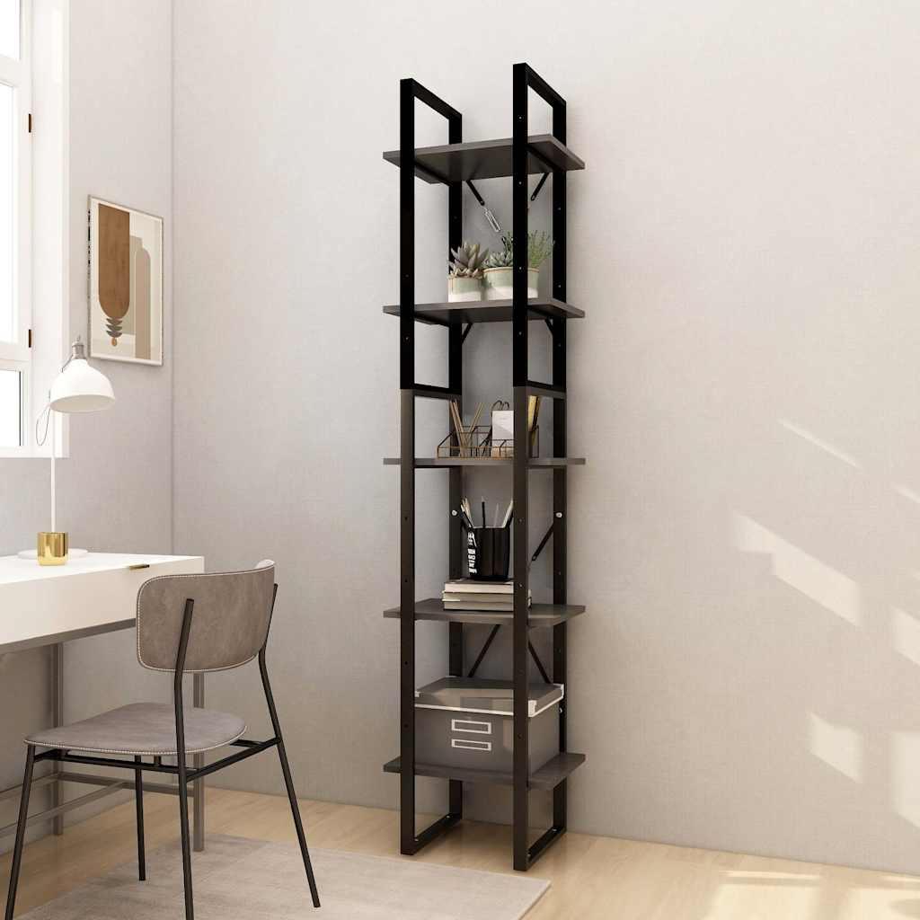 5-Tier Book Cabinet 40x30x175 cm Solid Wood Pine Grey 40 cm
