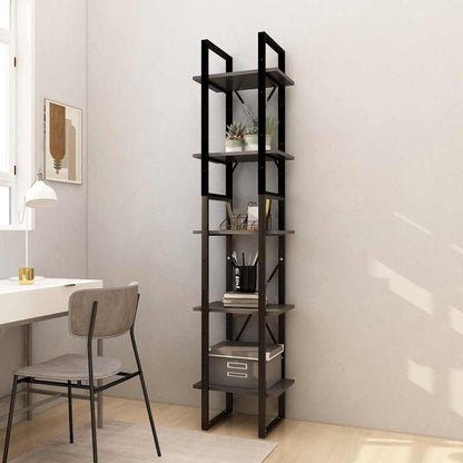 5-Tier Book Cabinet 40x30x175 cm Solid Wood Pine Grey 40 cm