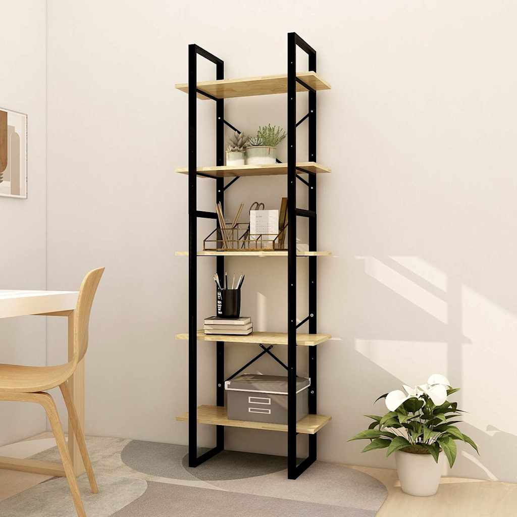5-Tier Book Cabinet 40x30x175 cm Solid Wood Pine Black and light brown 60 cm