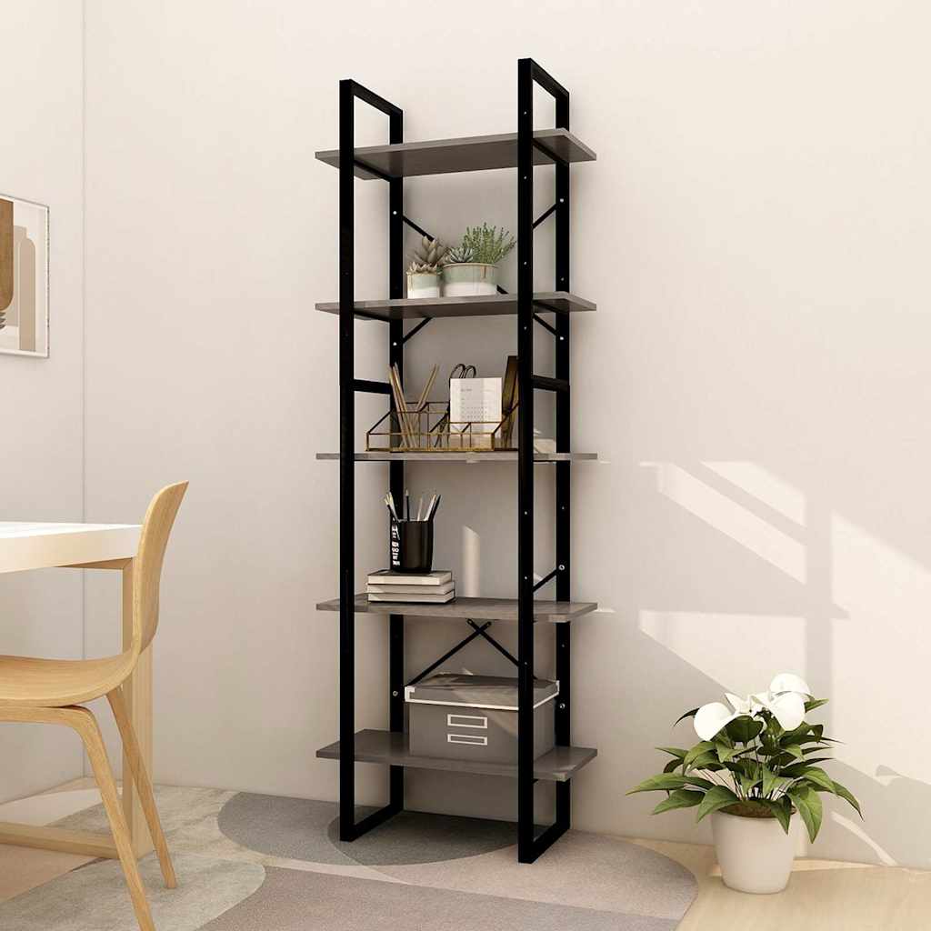 5-Tier Book Cabinet 40x30x175 cm Solid Wood Pine Grey 60 cm