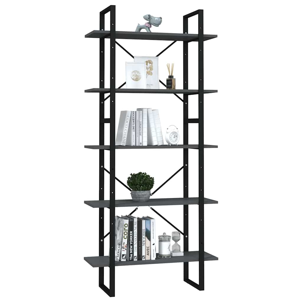 5-Tier Book Cabinet 80x30x175 cm Engineered Wood Grey