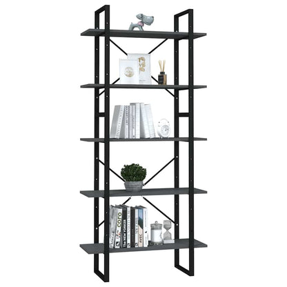 5-Tier Book Cabinet 80x30x175 cm Engineered Wood Grey