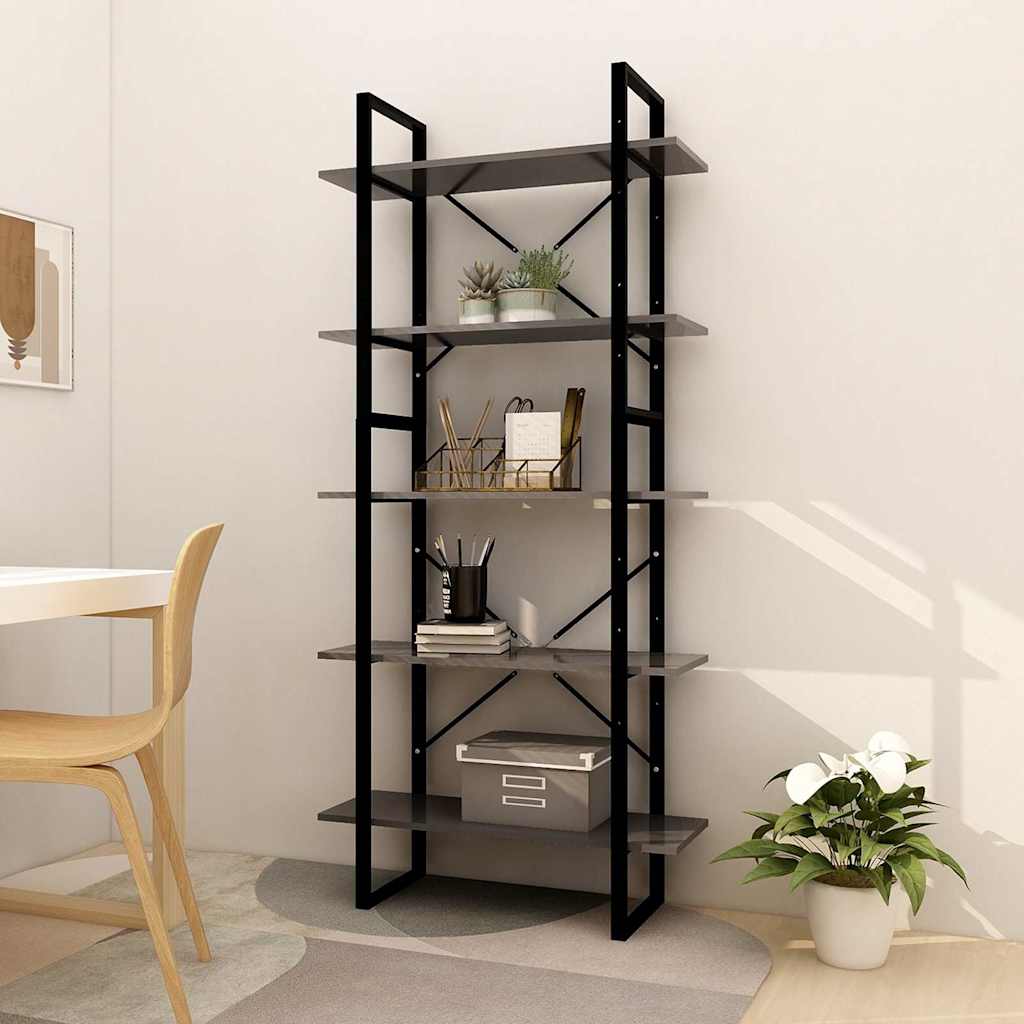 5-Tier Book Cabinet 80x30x175 cm Engineered Wood Grey