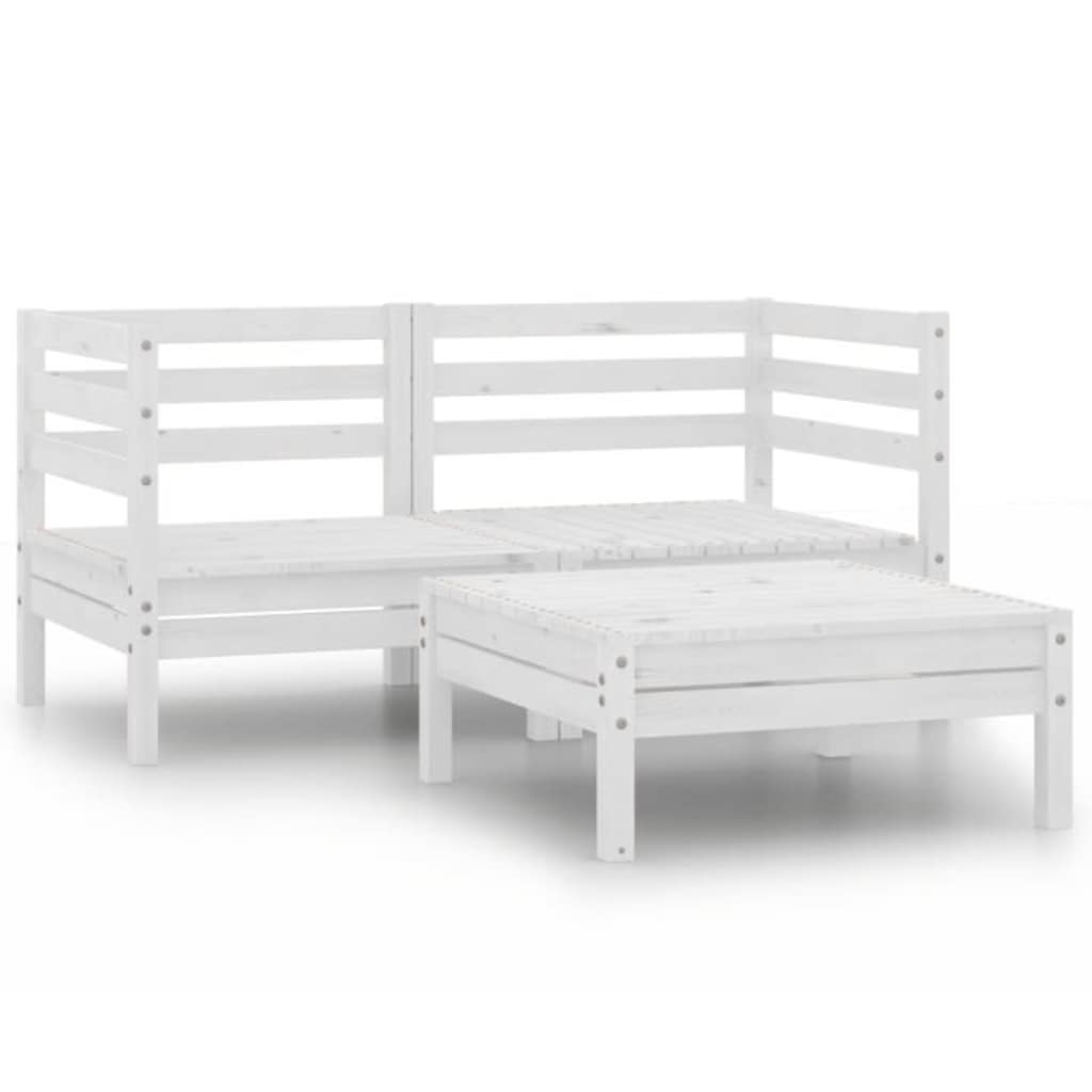 3 Piece Garden Lounge Set Solid Wood Pine White 2x corner + table