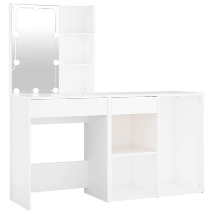 LED Dressing Table with Cabinet Engineered Wood White