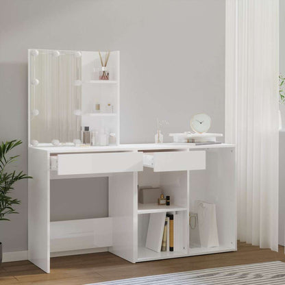 LED Dressing Table with Cabinet Engineered Wood White