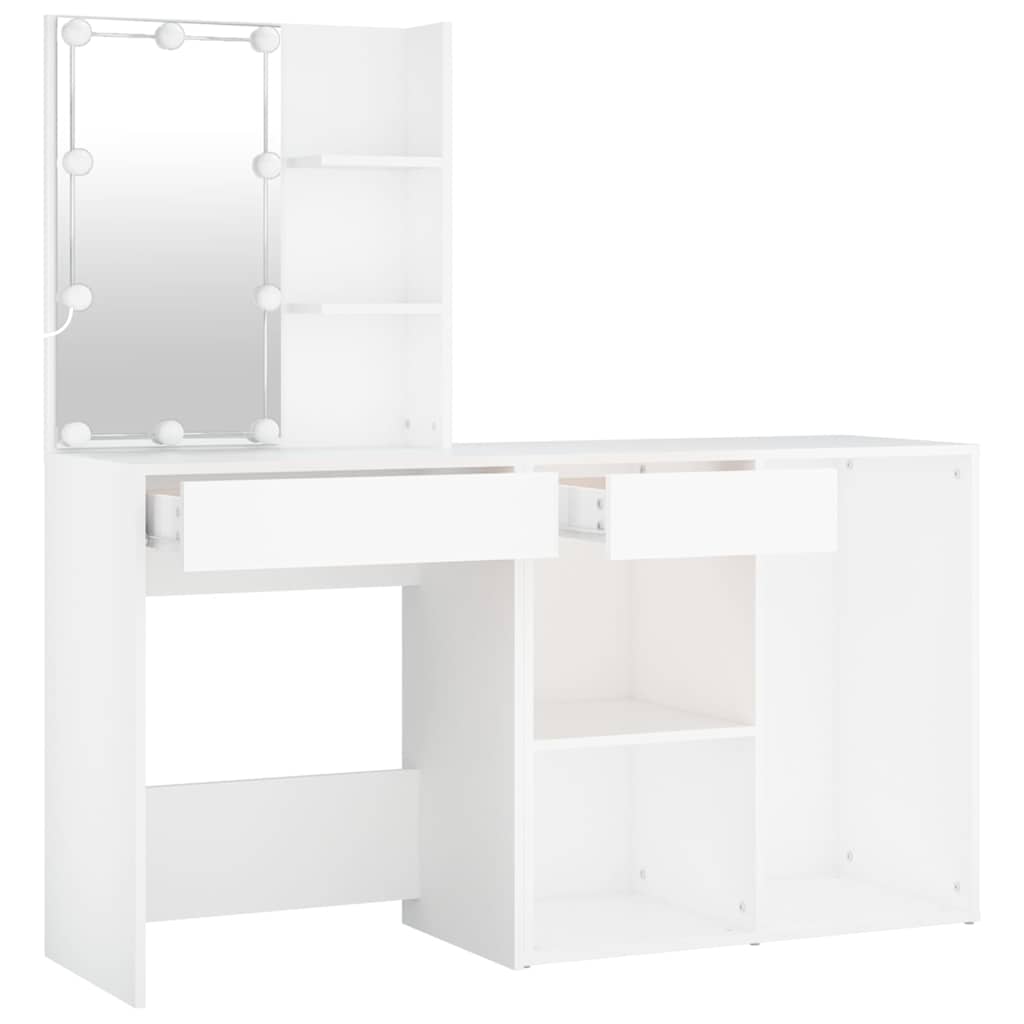 LED Dressing Table with Cabinet Engineered Wood White