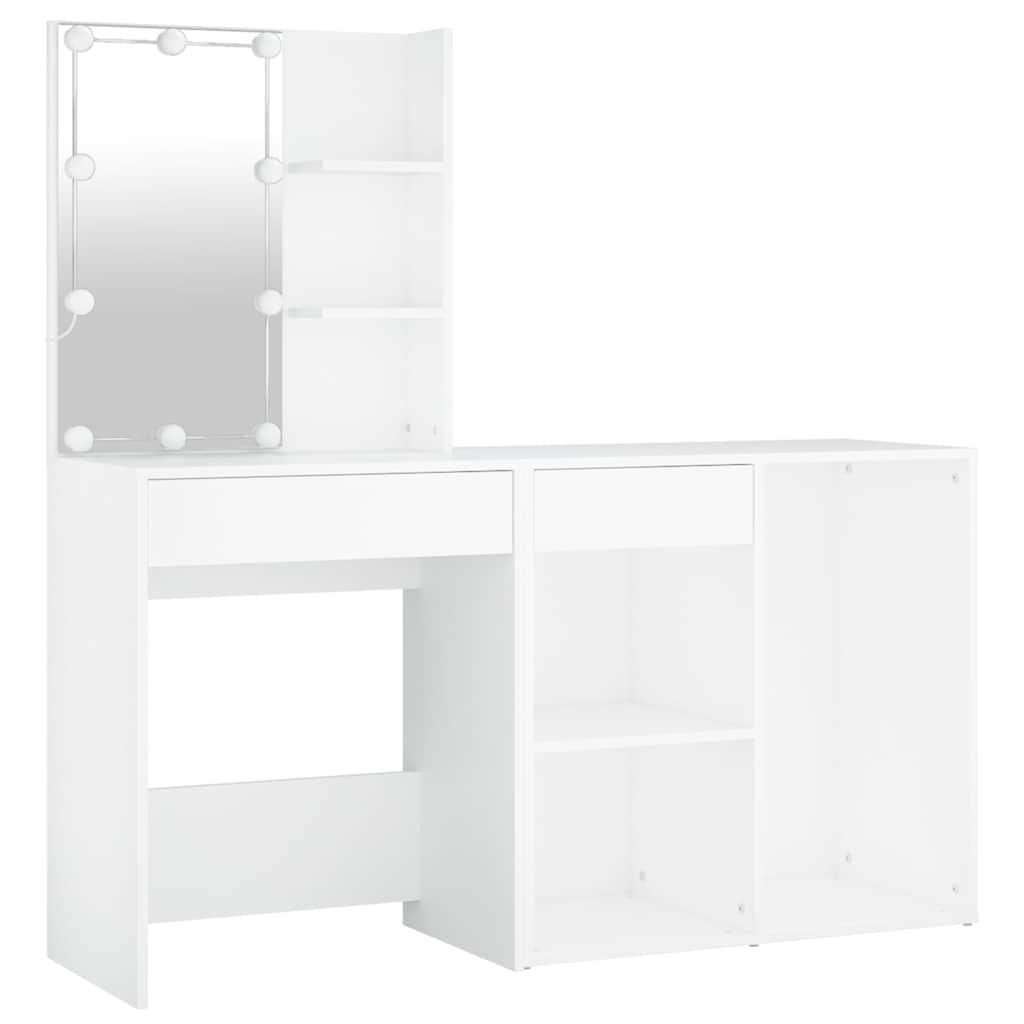 LED Dressing Table with Cabinet Engineered Wood White