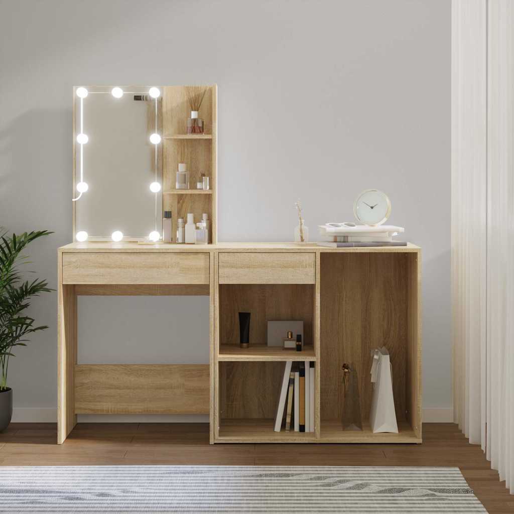 LED Dressing Table with Cabinet Engineered Wood Sonoma oak