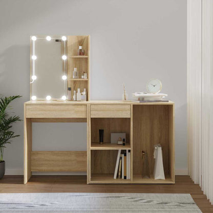 LED Dressing Table with Cabinet Engineered Wood Sonoma oak