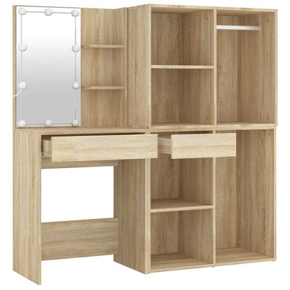 vidaXL LED Dressing Table with 2 Cabinets Sonoma Oak Engineered Wood 5