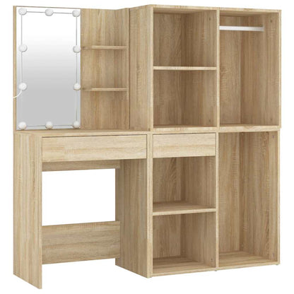 vidaXL LED Dressing Table with 2 Cabinets Sonoma Oak Engineered Wood 6