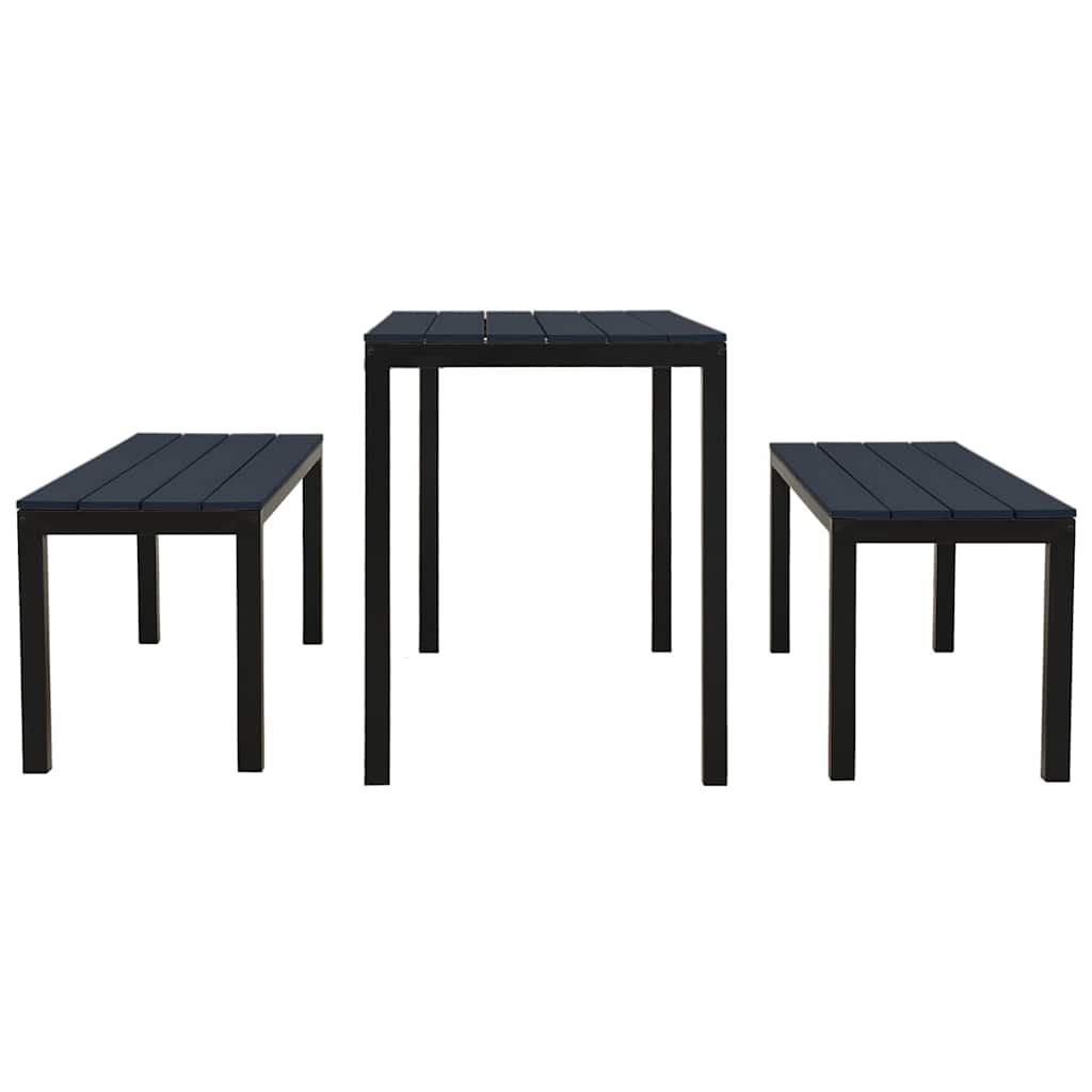 vidaXL 3 Piece Garden Dining Set Steel and WPC Black 3