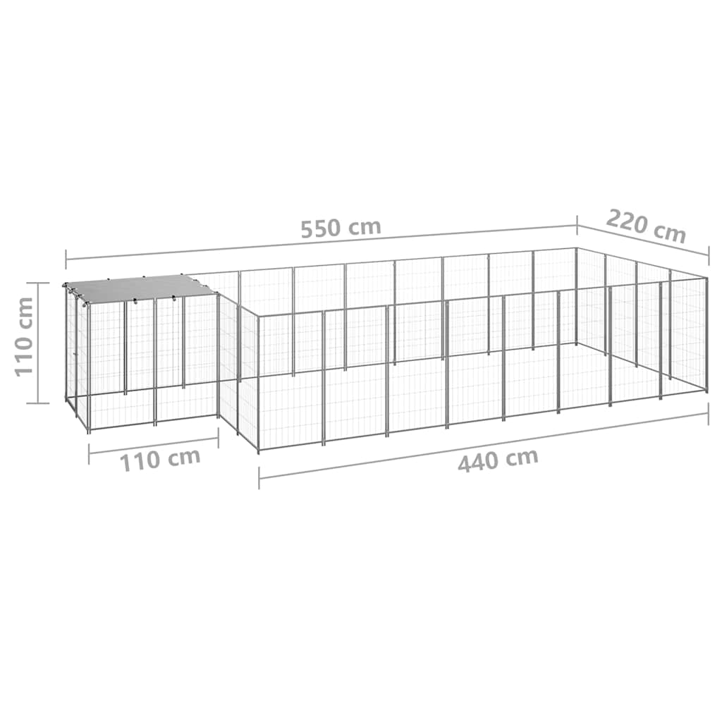 vidaXL Dog Kennel Silver 10,89 m² Steel 6