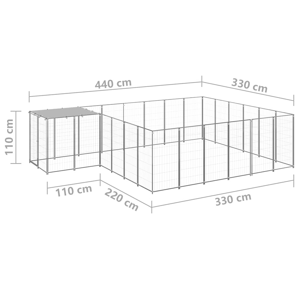 vidaXL Dog Kennel Silver 12,1 m² Steel 6