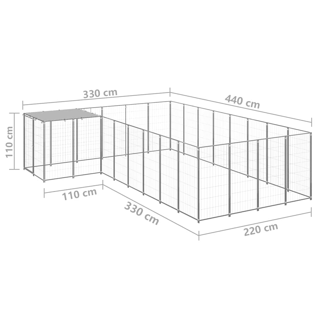 vidaXL Dog Kennel Silver 10,89 m² Steel 6
