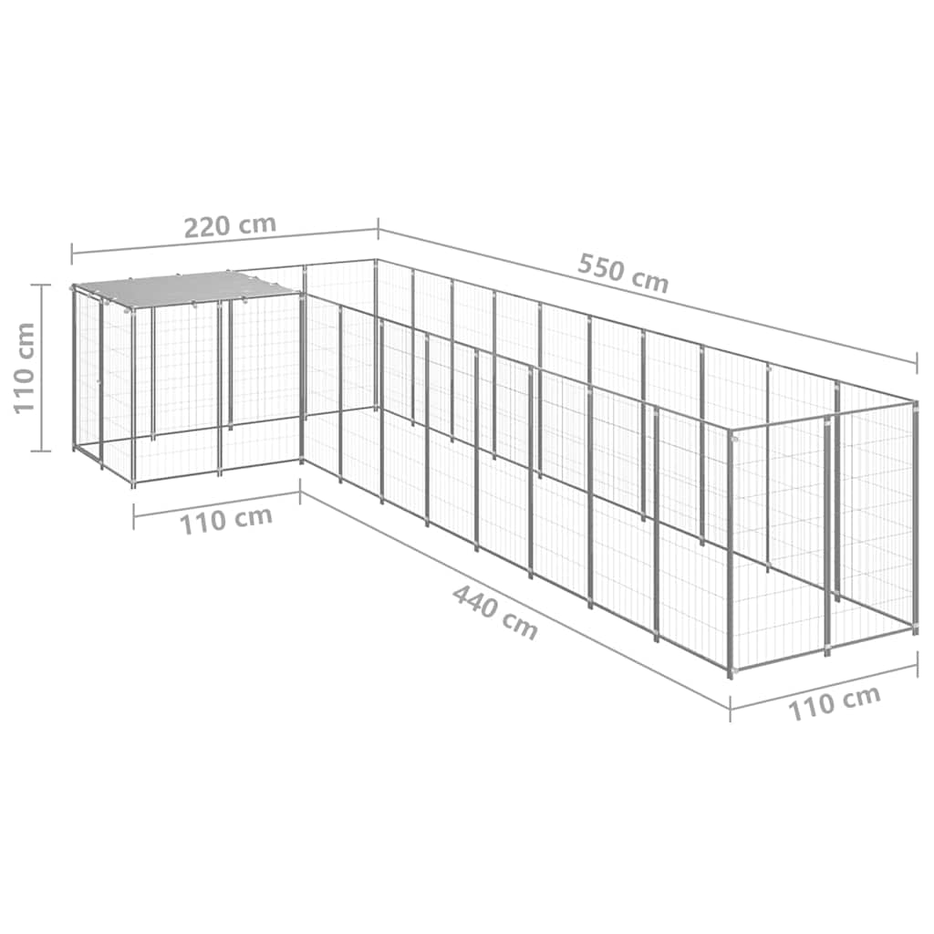 vidaXL Dog Kennel Silver 7,26 m² Steel 6