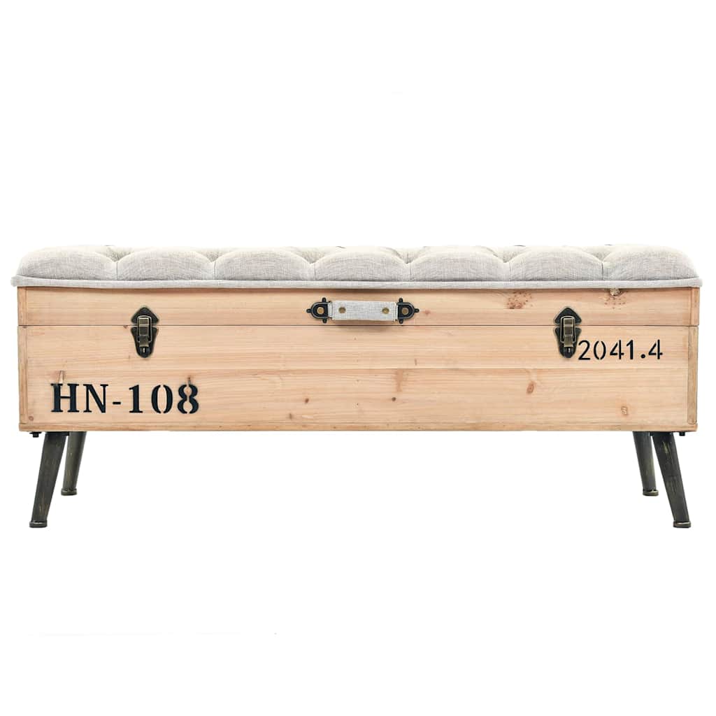 vidaXL Storage Bench | Natural wood and grey fabric 2